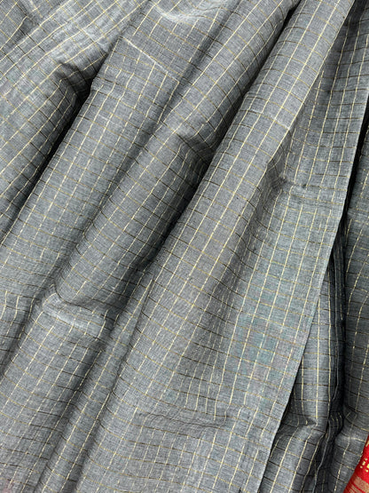 GREY PURE HANDLOOM PONDRU KHADI SAREE