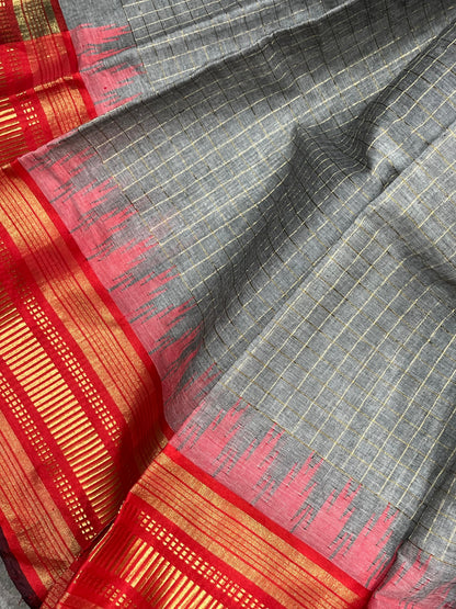 GREY PURE HANDLOOM PONDRU KHADI SAREE