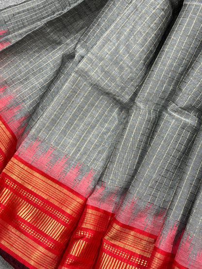 GREY PURE HANDLOOM PONDRU KHADI SAREE