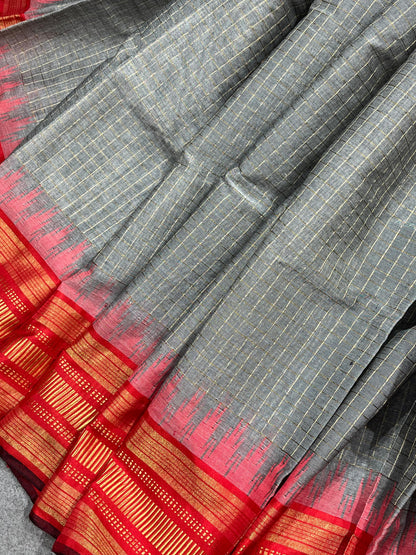 GREY PURE HANDLOOM PONDRU KHADI SAREE