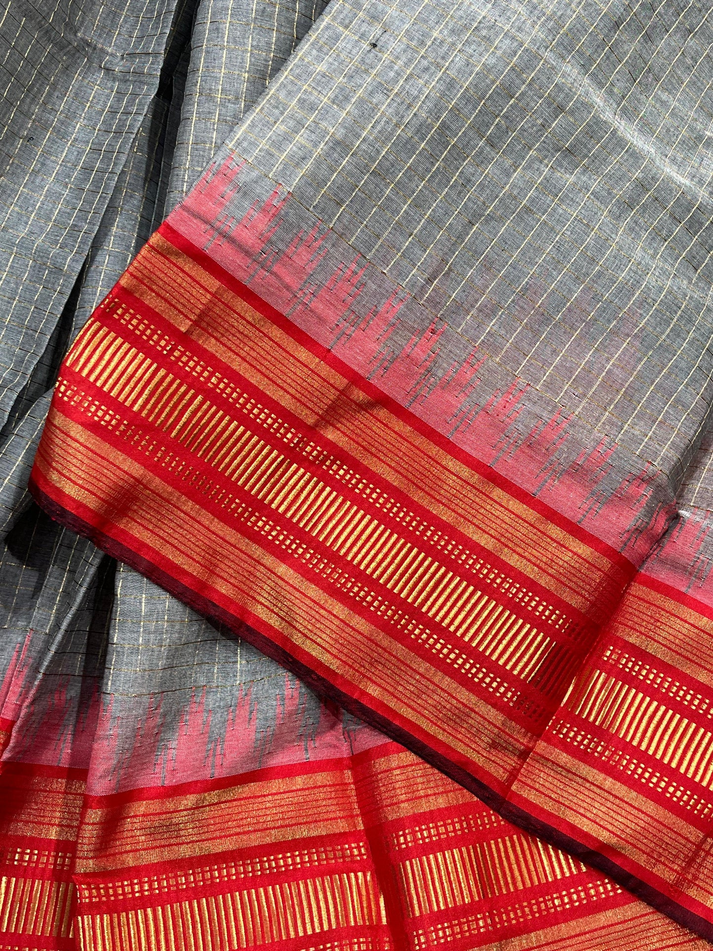 GREY PURE HANDLOOM PONDRU KHADI SAREE