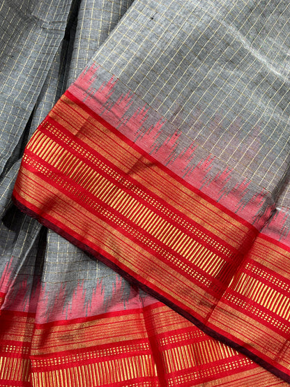 GREY PURE HANDLOOM PONDRU KHADI SAREE