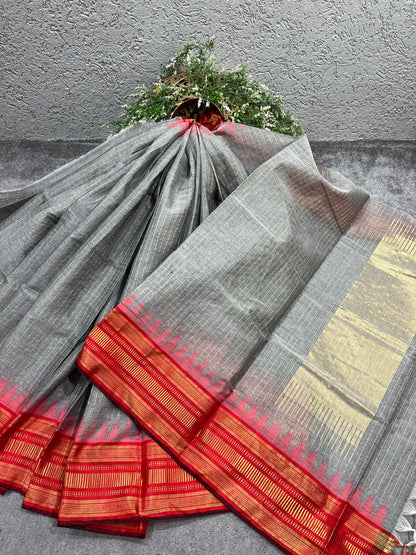 GREY PURE HANDLOOM PONDRU KHADI SAREE