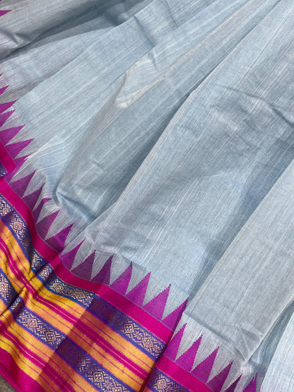 ICE BLUE PURE HANDLOOM PONDRU KHADI SAREE