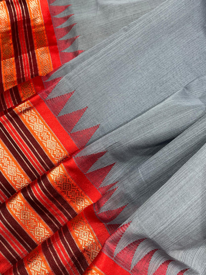 GREY PURE HANDLOOM PONDRU KHADI SAREE