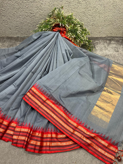 GREY PURE HANDLOOM PONDRU KHADI SAREE