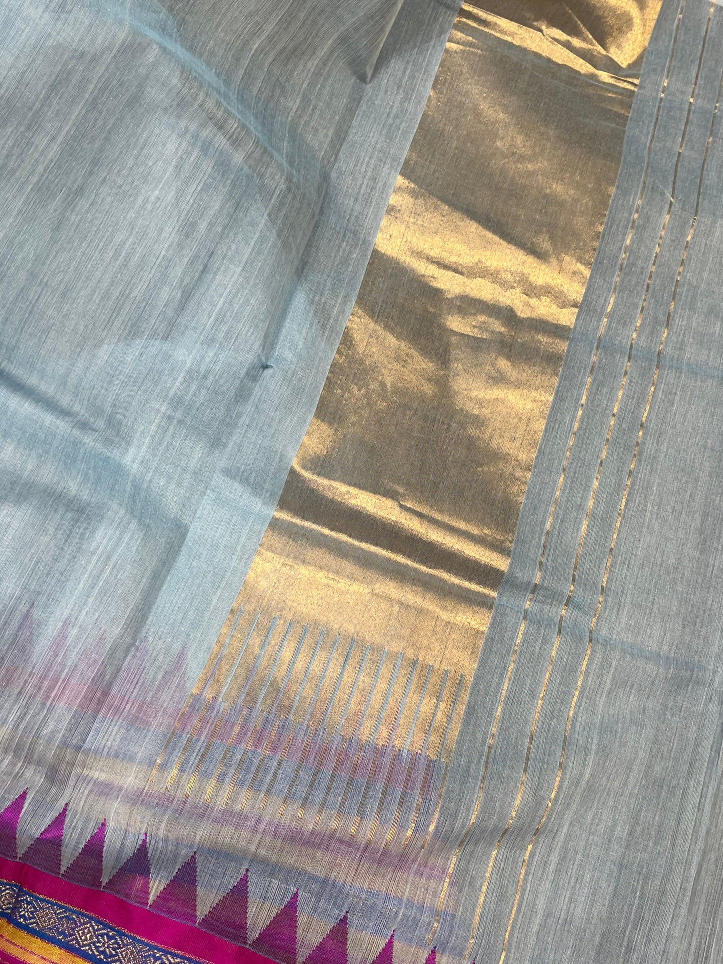 ICE BLUE PURE HANDLOOM PONDRU KHADI SAREE