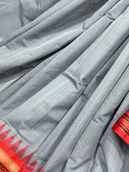 GREY PURE HANDLOOM PONDRU KHADI SAREE