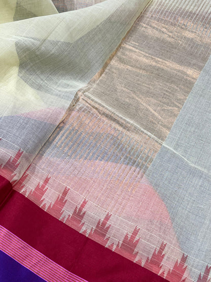 LIGHT YELLOW PURE HANDLOOM PONDRU KHADI SAREE