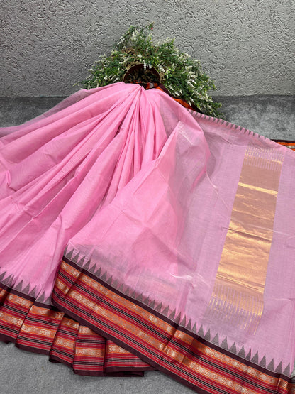 PINK PURE HANDLOOM PONDRU KHADI SAREE