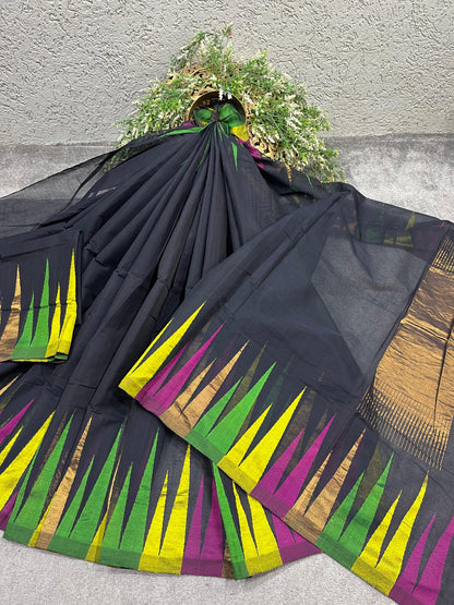 BLACK PURE HANDLOOM PONDRU KHADI SAREE