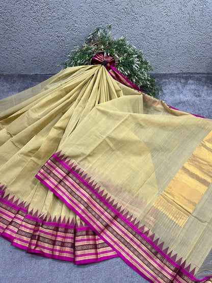 PASTEL YELLOW PURE HANDLOOM PONDRU KHADI SAREE