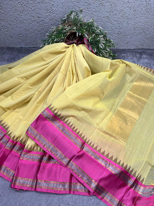 PASTEL YELLOW PURE HANDLOOM PONDRU KHADI SAREE