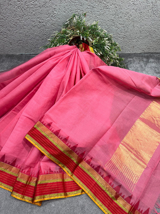 PINK PURE HANDLOOM PONDRU KHADI SAREE