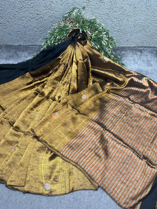 GOLD TWILL METALLIC PURE HANDLOOM LINE SAREE