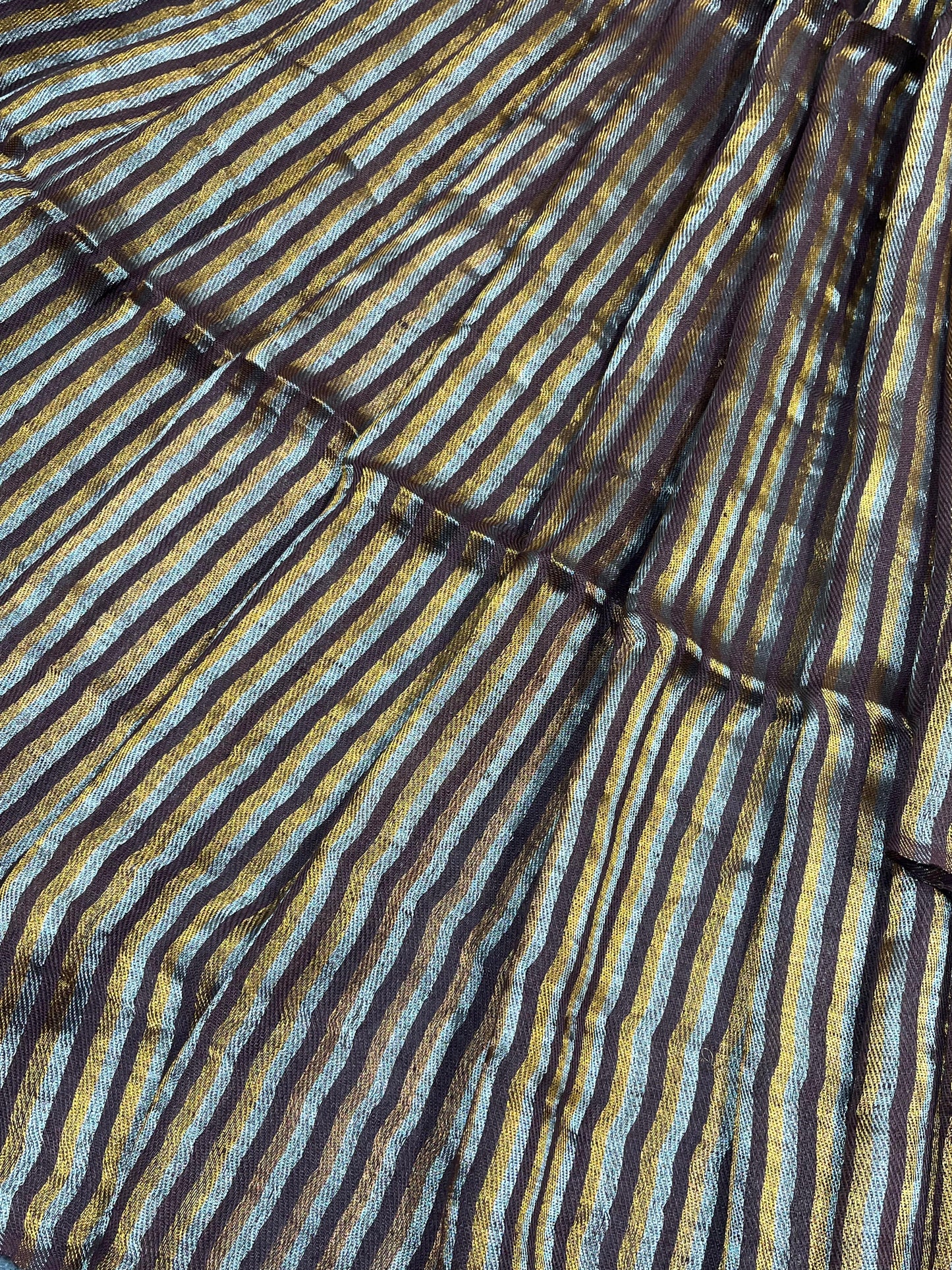 BROWN TWILL METALLIC PURE HANDLOOM LINEN SAREE