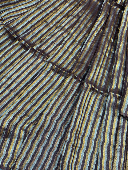 BROWN TWILL METALLIC PURE HANDLOOM LINEN SAREE