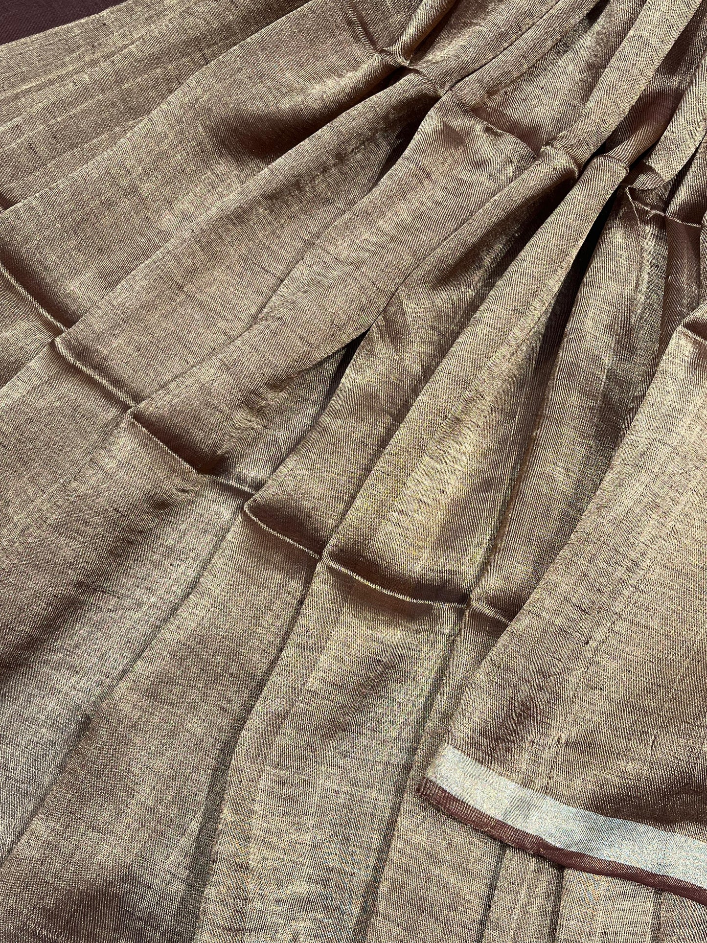 COPPER BROWN TWILL METALLIC PURE HANDLOOM LINEN SAREE