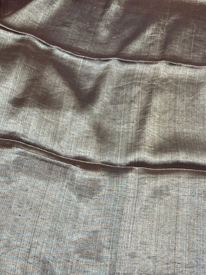 COPPER BROWN TWILL METALLIC PURE HANDLOOM LINEN SAREE