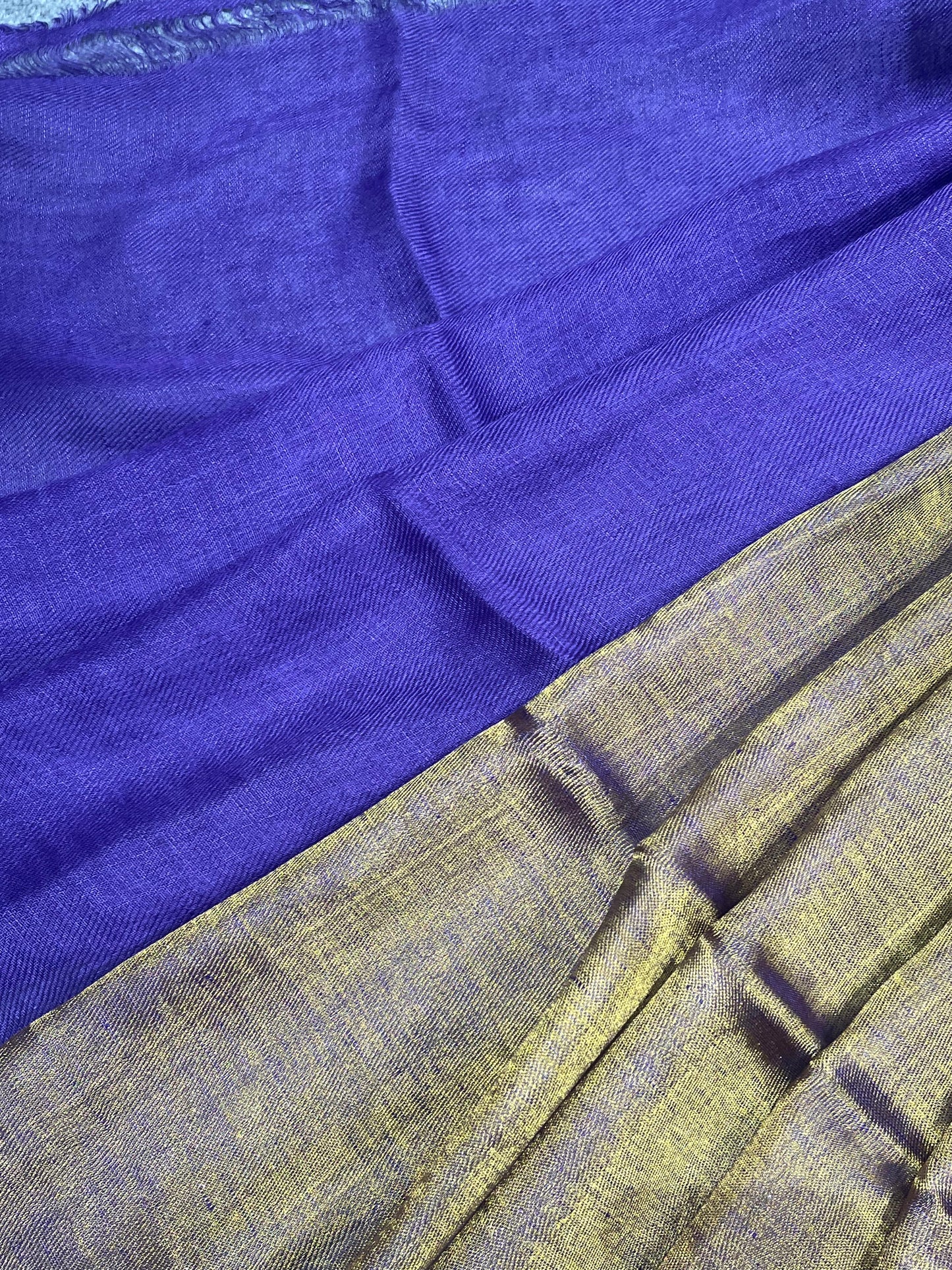 PURP[LE TWILL METALLIC PURE HANDLOOM LINEN SAREE