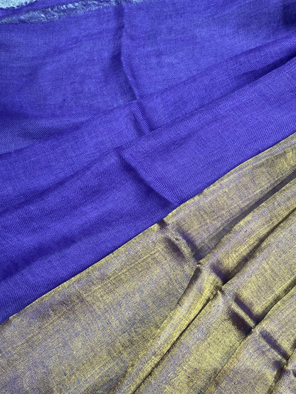 PURP[LE TWILL METALLIC PURE HANDLOOM LINEN SAREE