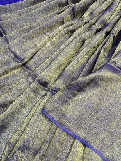 PURP[LE TWILL METALLIC PURE HANDLOOM LINEN SAREE