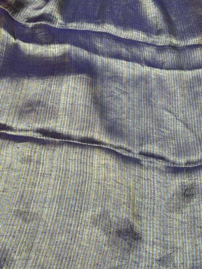PURP[LE TWILL METALLIC PURE HANDLOOM LINEN SAREE
