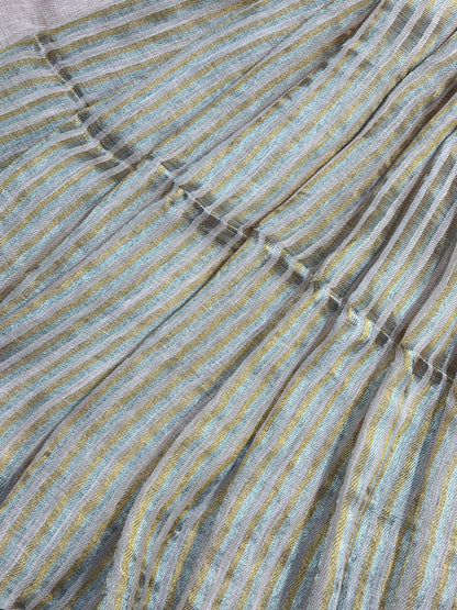 PEACH TWILL METALLIC PURE HANDLOOM LINEN SAREE