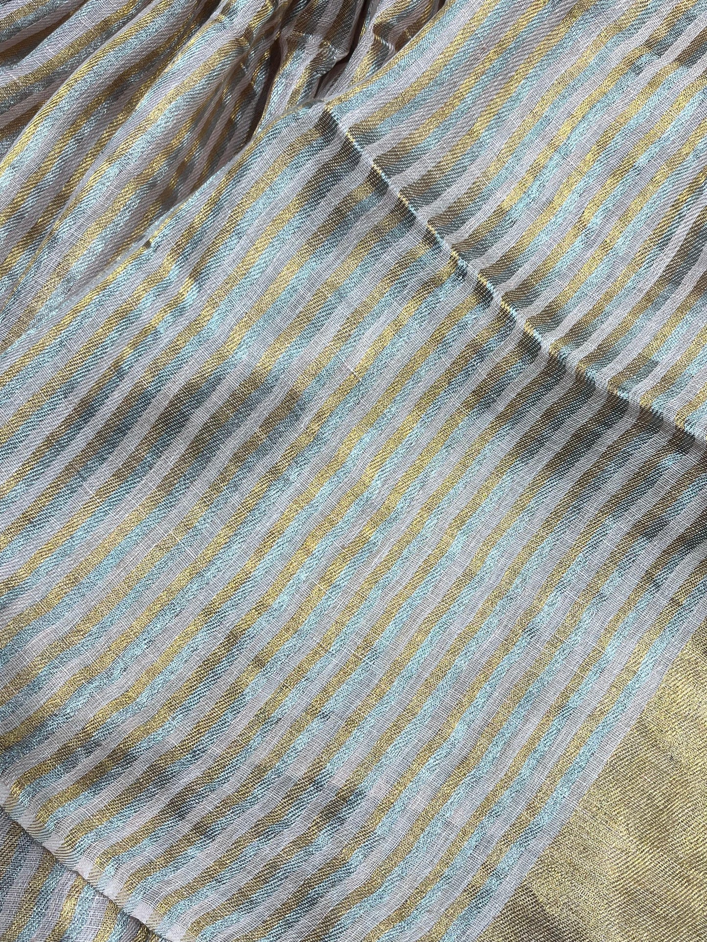 PEACH TWILL METALLIC PURE HANDLOOM LINEN SAREE