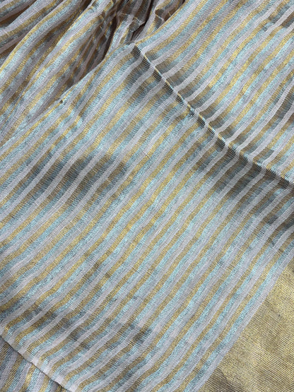 PEACH TWILL METALLIC PURE HANDLOOM LINEN SAREE