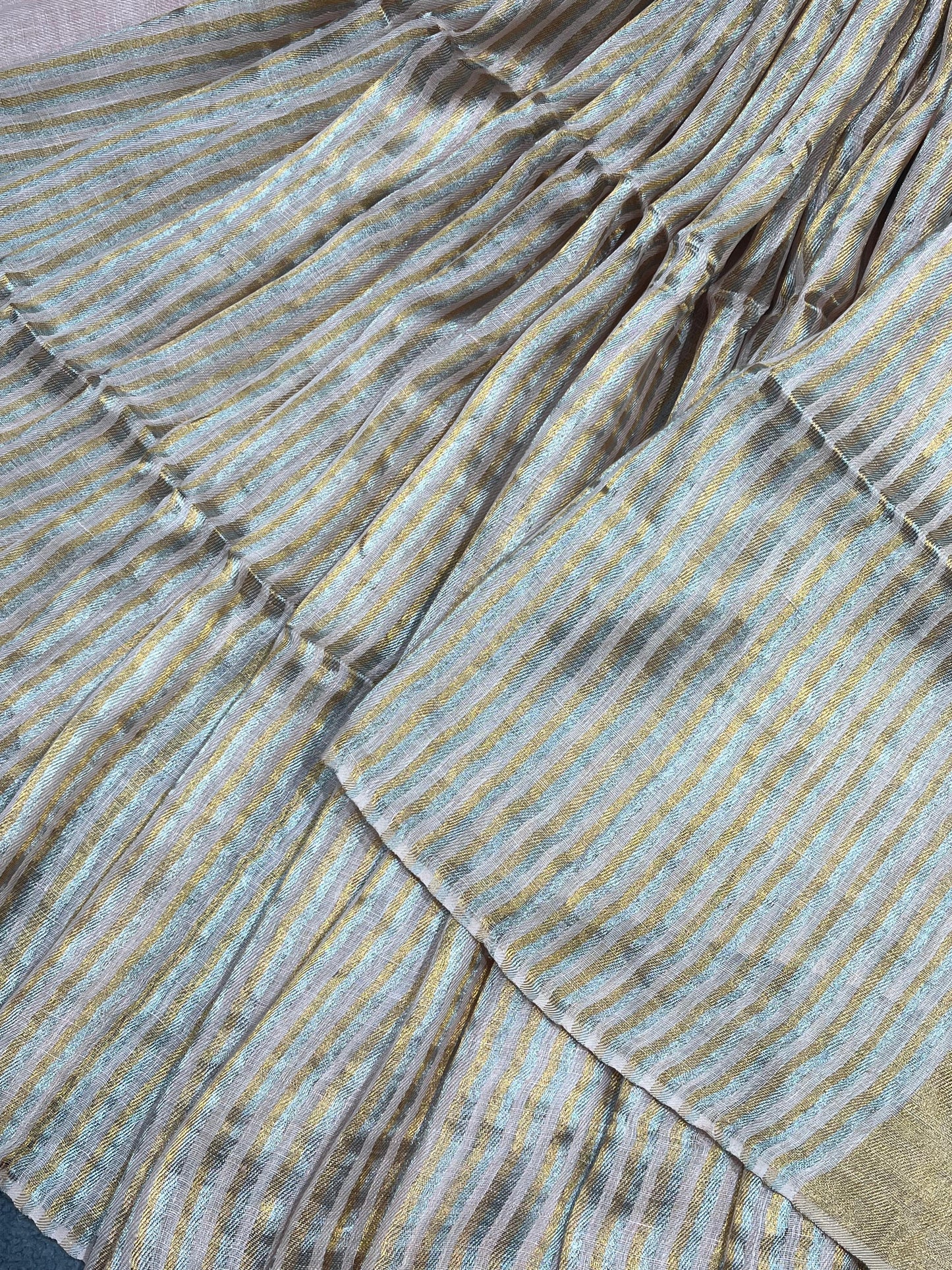 PEACH TWILL METALLIC PURE HANDLOOM LINEN SAREE