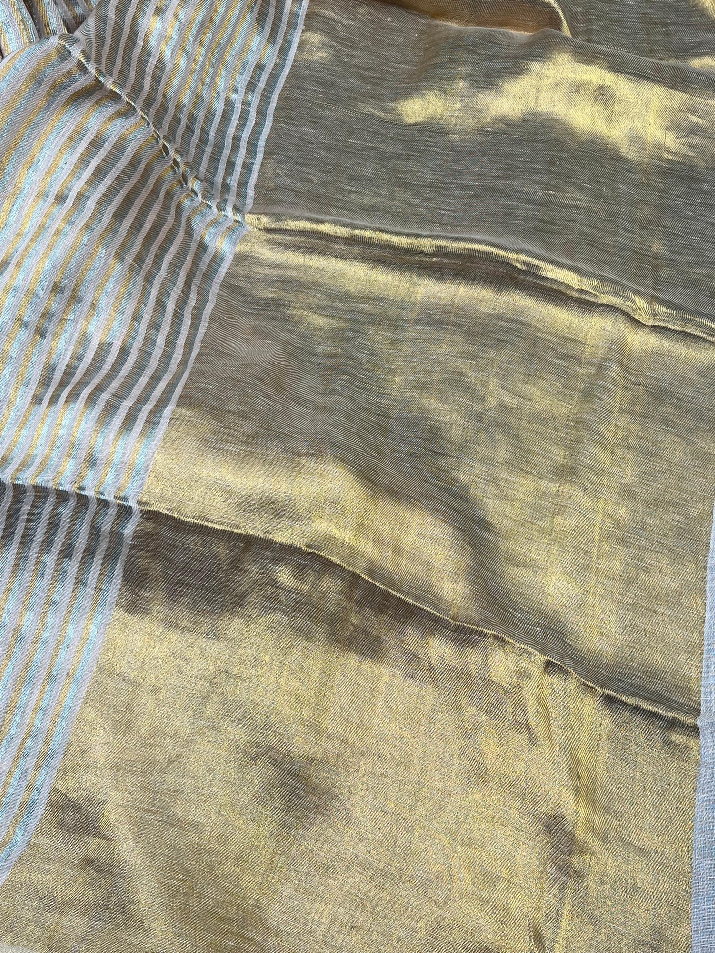 PEACH TWILL METALLIC PURE HANDLOOM LINEN SAREE