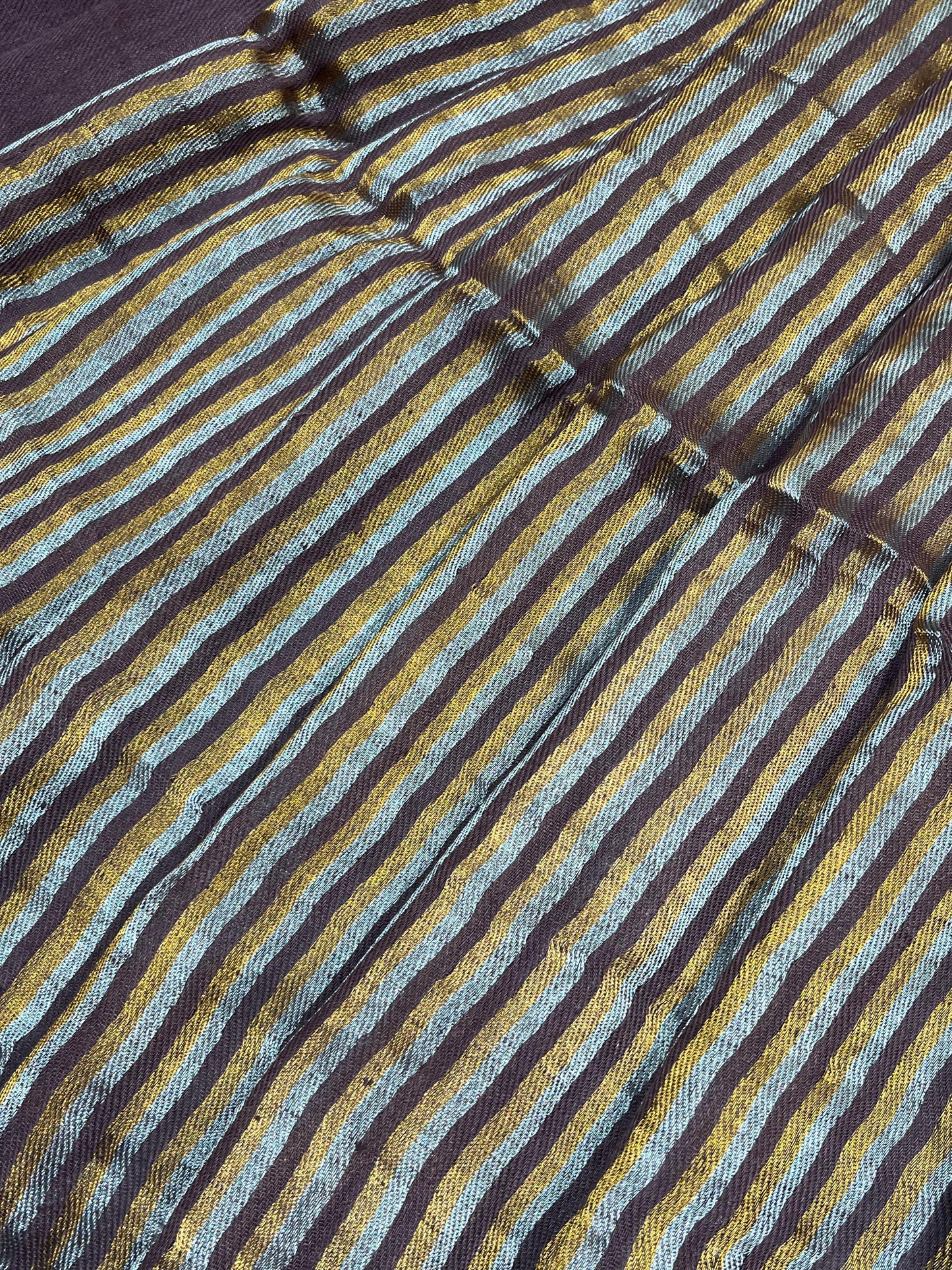 BROWN TWILL METALLIC PURE HANDLOOM LINEN SAREE