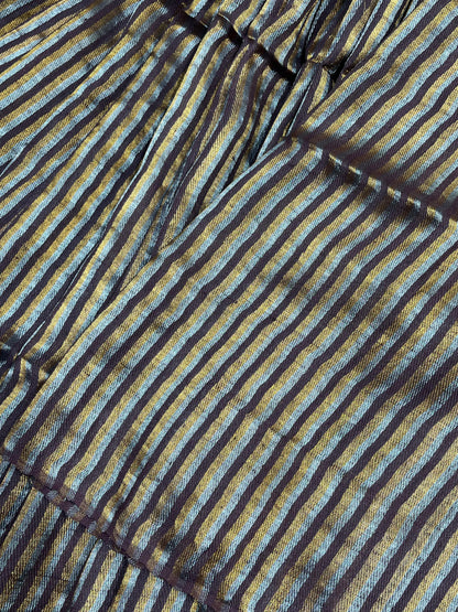 BROWN TWILL METALLIC PURE HANDLOOM LINEN SAREE