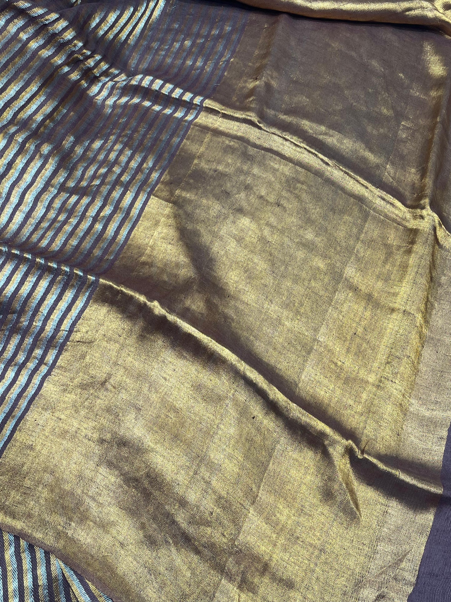 BROWN TWILL METALLIC PURE HANDLOOM LINEN SAREE
