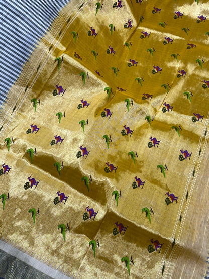 WHITE GREY LINEN PURE HANDLOOM PAITHANI SAREE