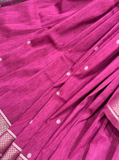 MAJENTA WINE LINEN PURE HANDLOOM PAITHANI SAREE