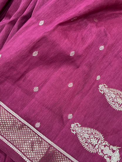 MAJENTA WINE LINEN PURE HANDLOOM PAITHANI SAREE
