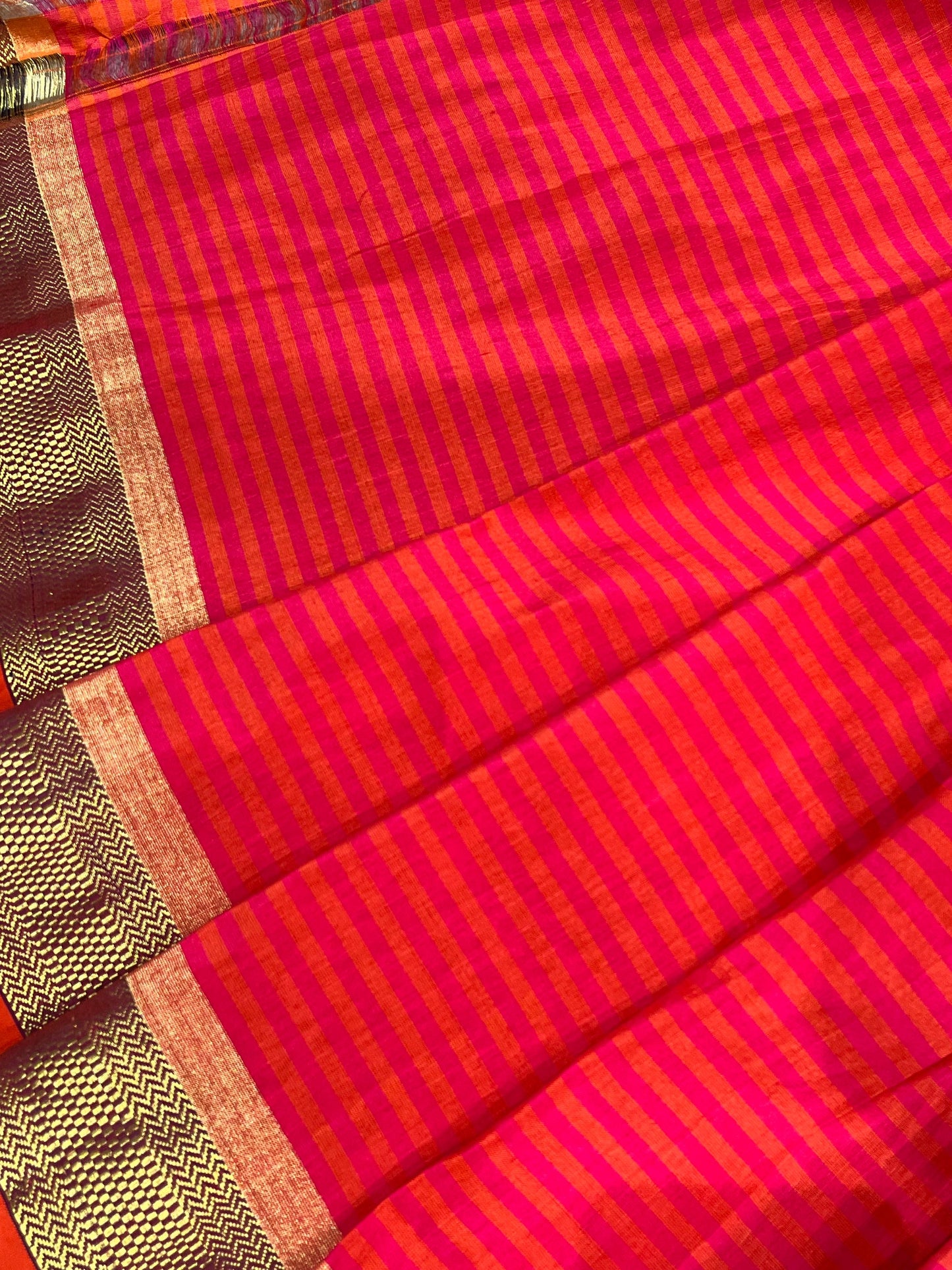 ORANGE PINK LINEN PURE HANDLOOM PAITHANI SAREE