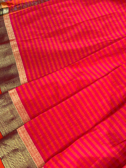 ORANGE PINK LINEN PURE HANDLOOM PAITHANI SAREE