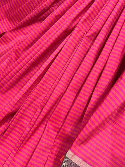 ORANGE PINK LINEN PURE HANDLOOM PAITHANI SAREE