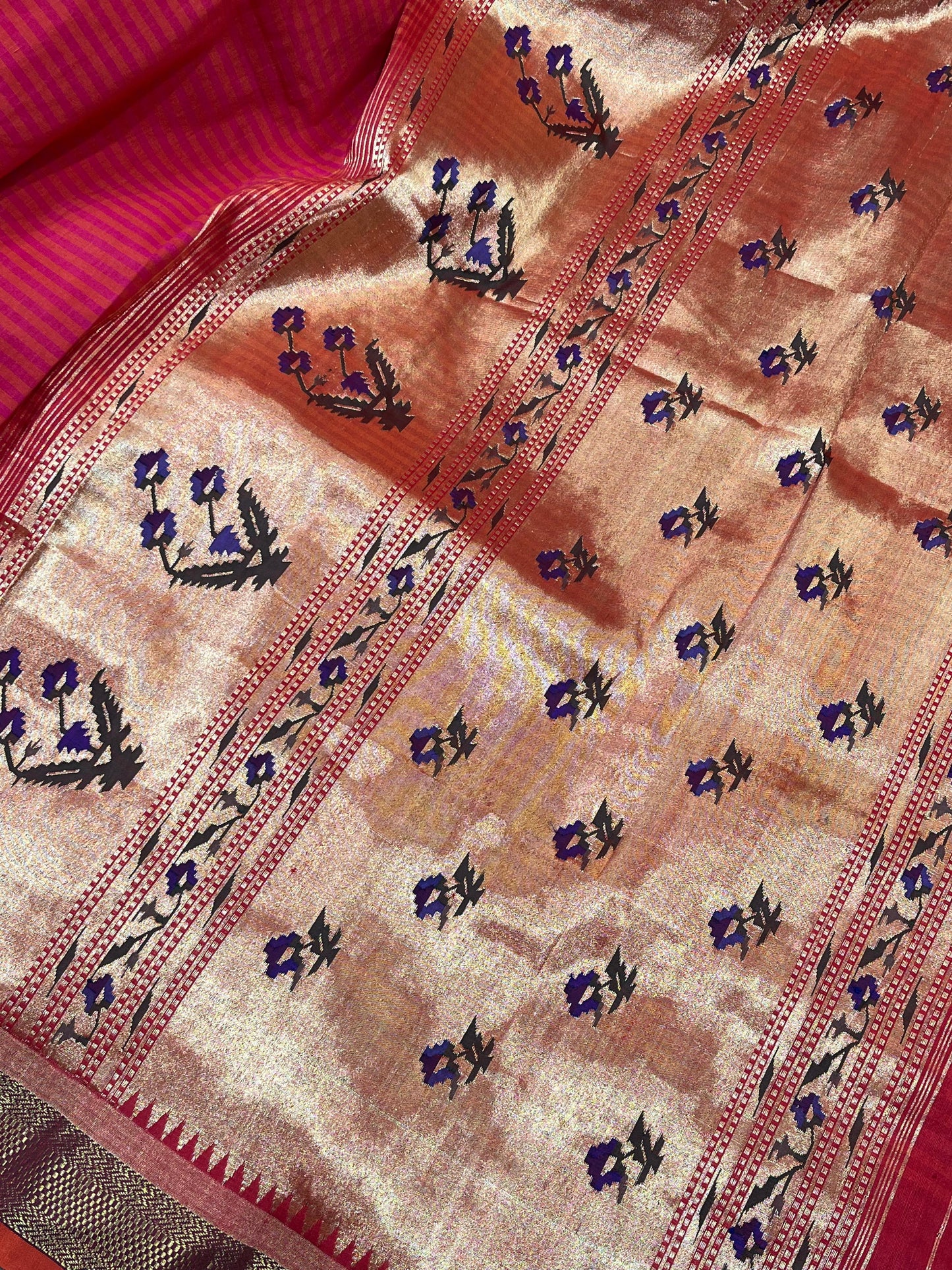 ORANGE PINK LINEN PURE HANDLOOM PAITHANI SAREE