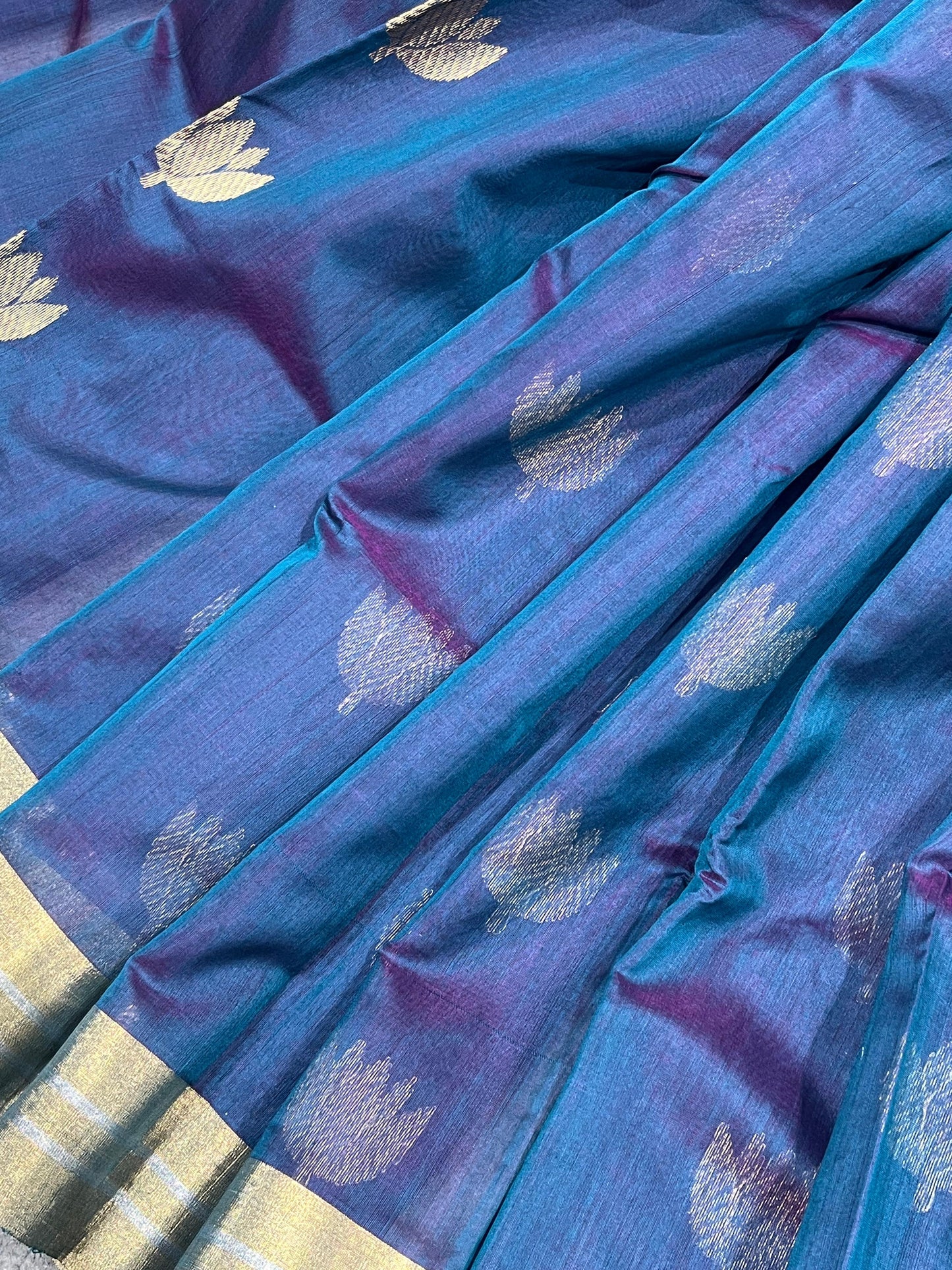 NAVY BLUE COTTON PURE HANDLOOM CHANDERI SAREE
