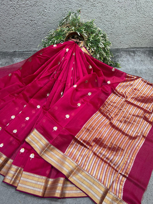 PINK COTTON PURE HANDLOOM CHANDERI SAREE