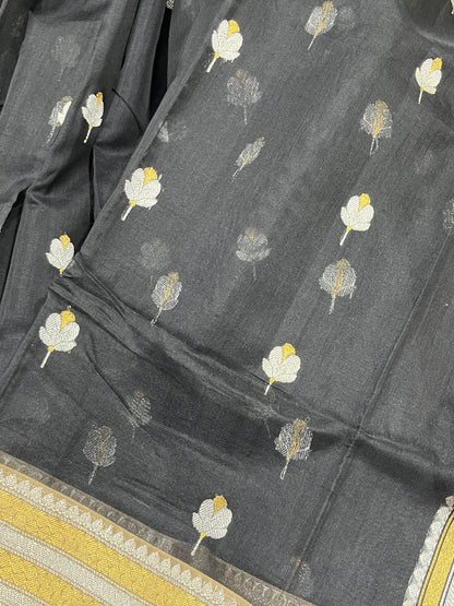 BLACK COTTON PURE HANDLOOM CHANDERI SAREE