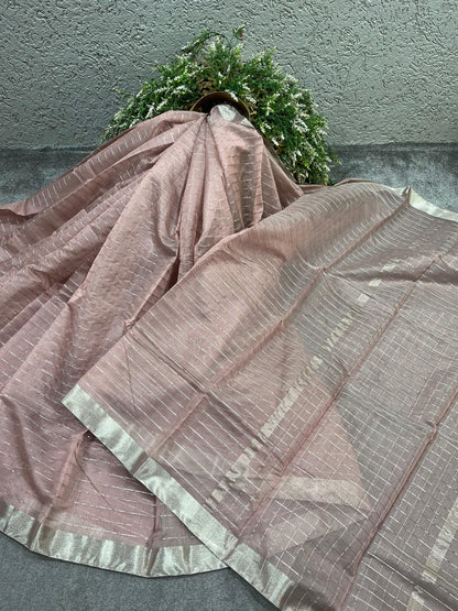DUSTY MAUVE COTTON PURE HANDLOOM CHANDERI SAREE