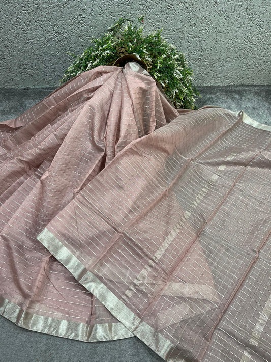 DUSTY MAUVE COTTON PURE HANDLOOM CHANDERI SAREE