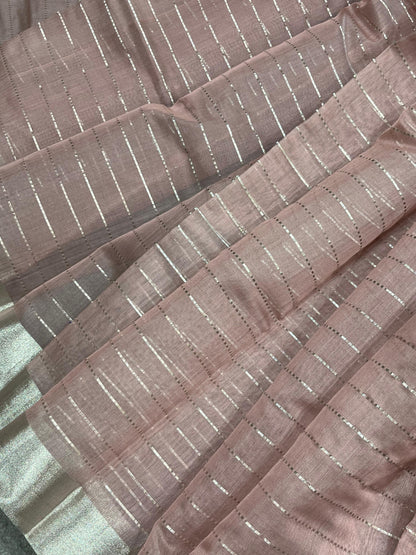 DUSTY MAUVE COTTON PURE HANDLOOM CHANDERI SAREE