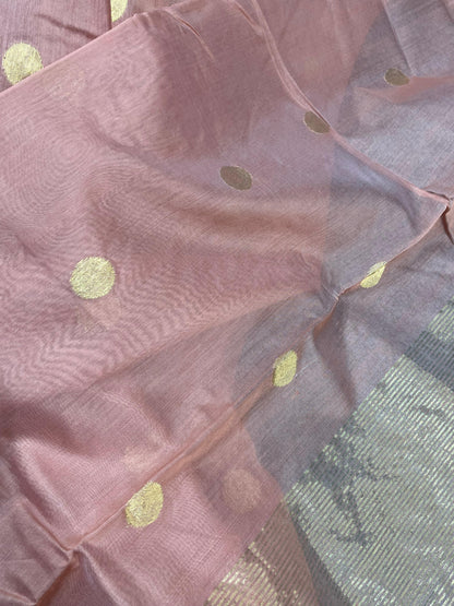 PEACH COTTON PURE HANDLOOM CHANDERI SAREE