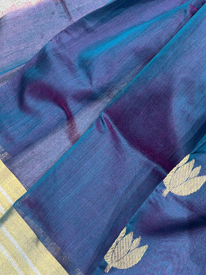 NAVY BLUE COTTON PURE HANDLOOM CHANDERI SAREE